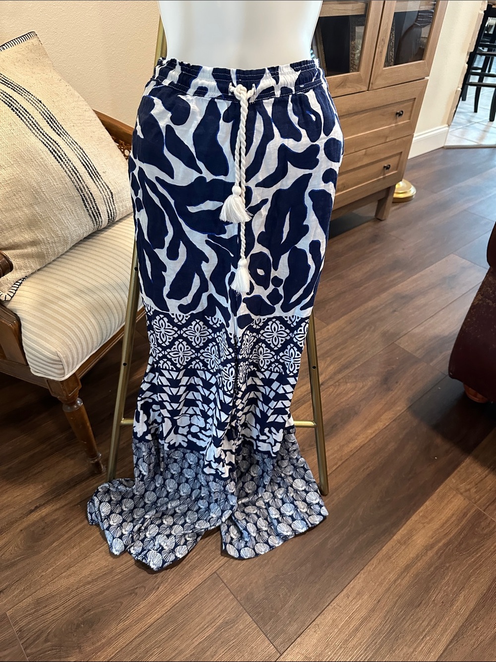 Anthropologie Navy and White Wide Leg pants
